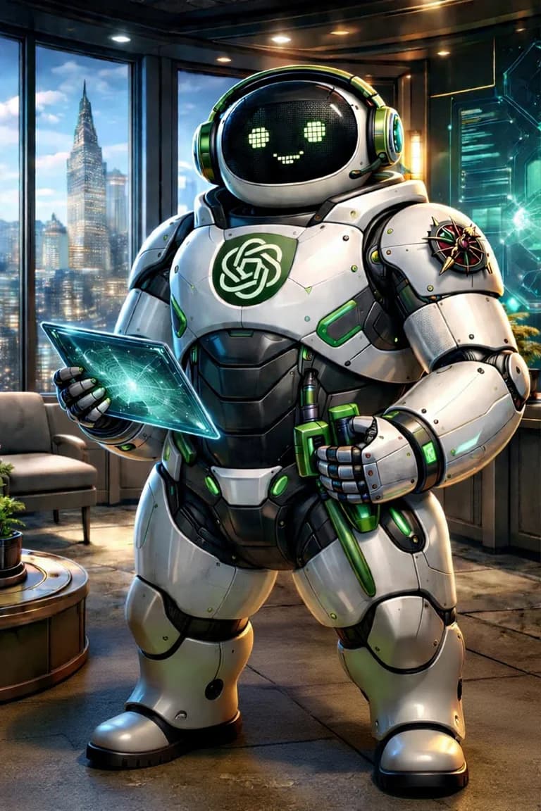 Illustrated AI crew guide in a virtual office